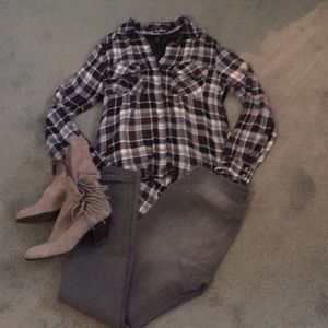 Sam Edelman plaid lace cold shoulder top